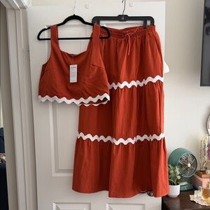 Skirt and top set in rust and with white ric rac trim. NWT
